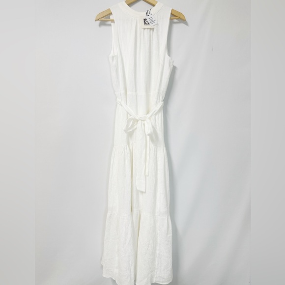 Anne Klein Tiered Tie Neck Maxi dress bright white size 6 - Picture 4 of 9